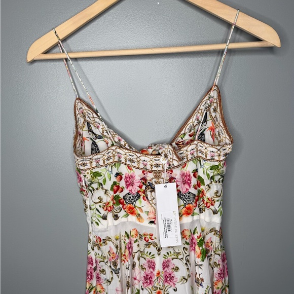 NWT Camilla Long Dress Tie Front - Rose Garden Runaways - Silk - Picture 10 of 16